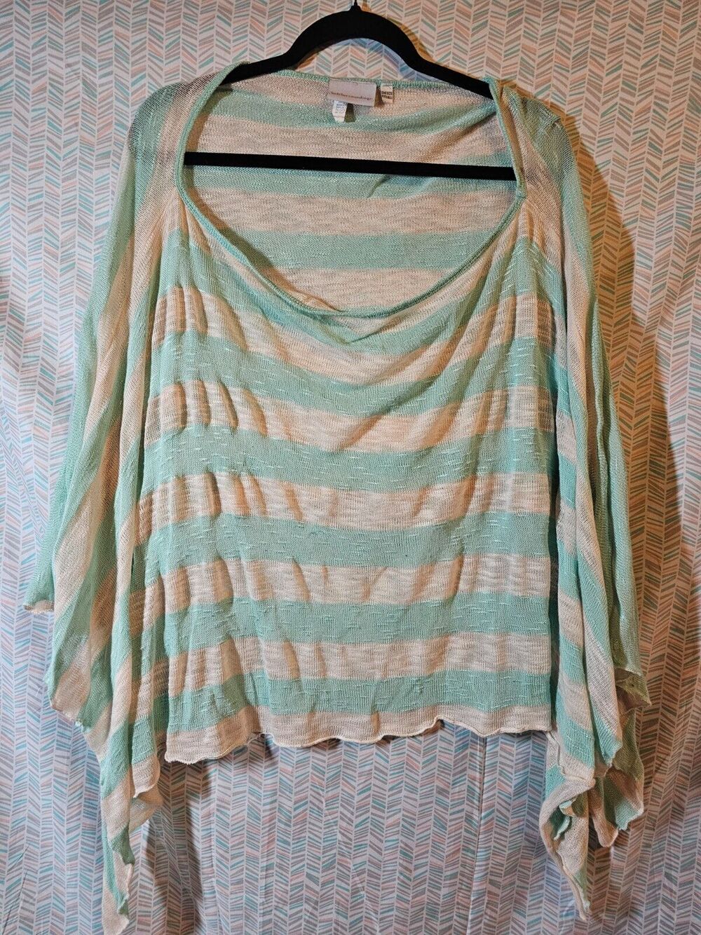 Soft Surroundings Womens teal/cream Stripe Open Round Neck Poncho ONE SIZE